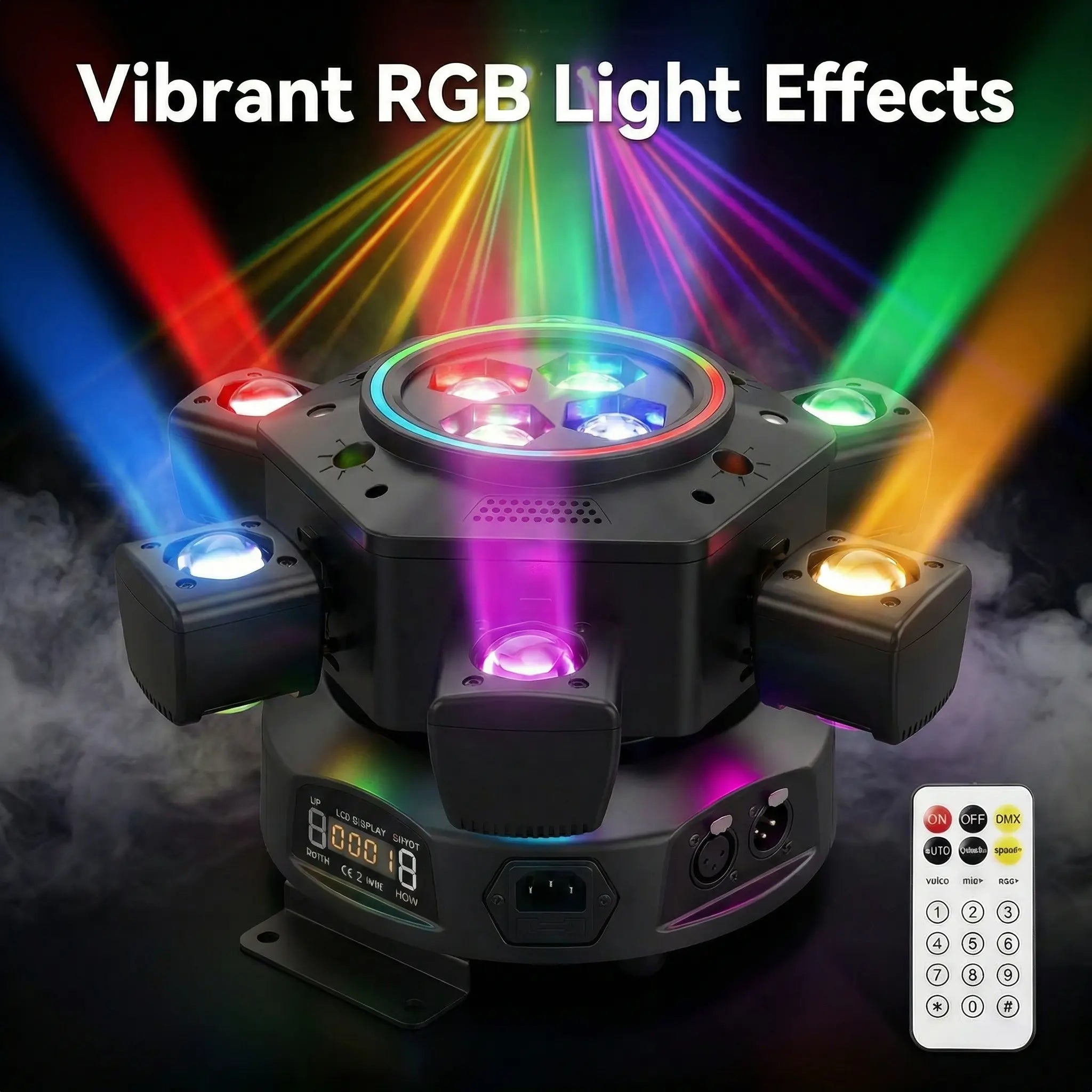 180W 6 Arms Moving Head DJ Light, RGBW Stage Light with DMX-512 & Sound Active – Perfect for Parties, Weddings & Events