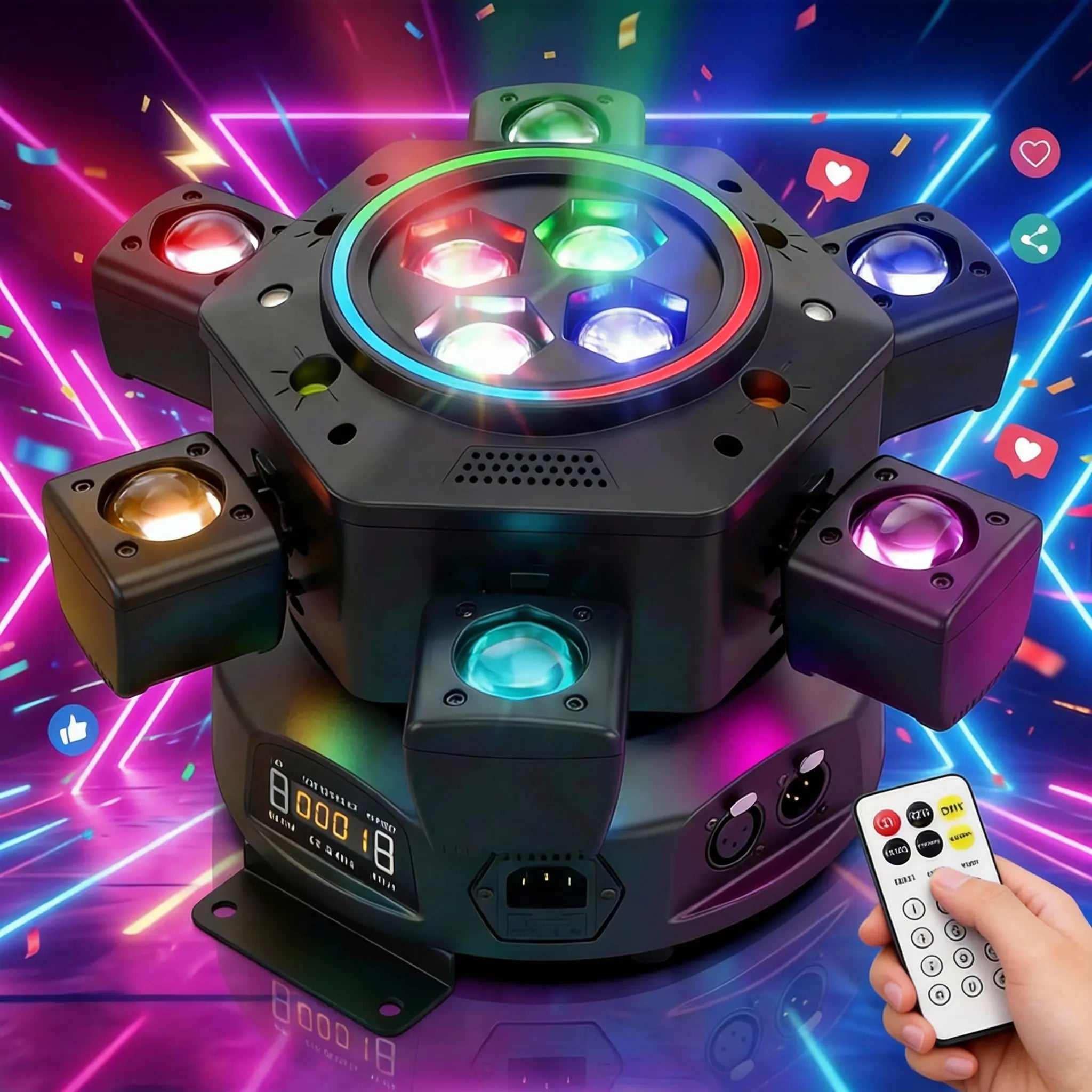 180W 6 Arms Moving Head DJ Light, RGBW Stage Light with DMX-512 & Sound Active – Perfect for Parties, Weddings & Events