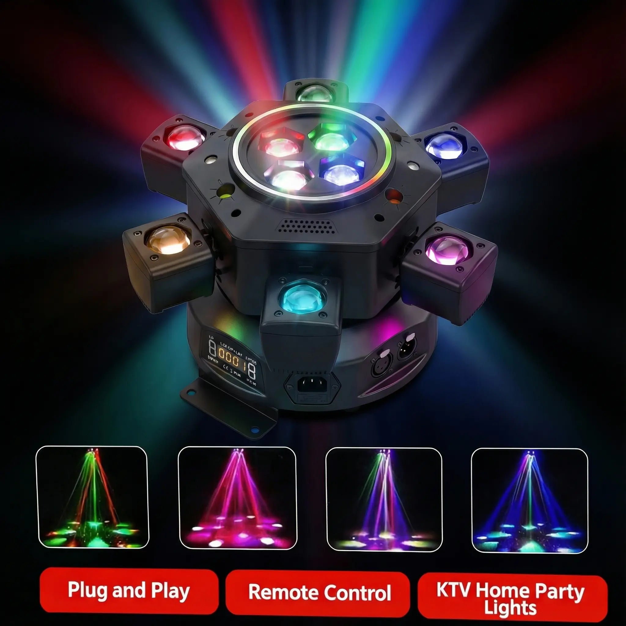 180W 6 Arms Moving Head DJ Light, RGBW Stage Light with DMX-512 & Sound Active – Perfect for Parties, Weddings & Events