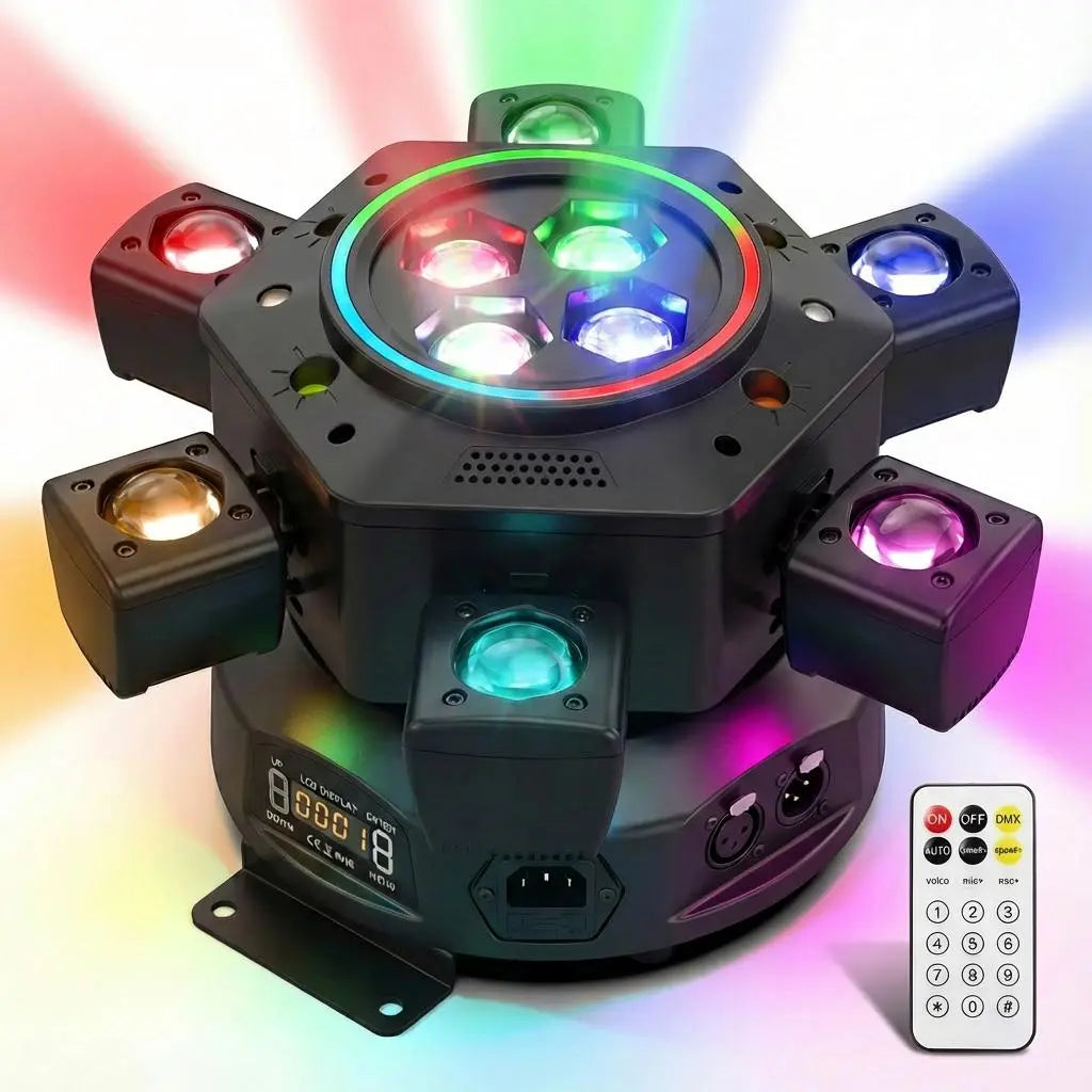 180W 6 Arms Moving Head DJ Light, RGBW Stage Light with DMX-512 & Sound Active – Perfect for Parties, Weddings & Events